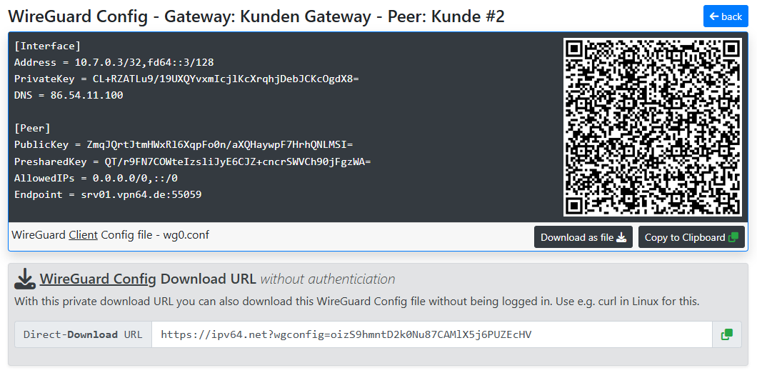 IPv64 VPN Gateway peer wireguard configuration